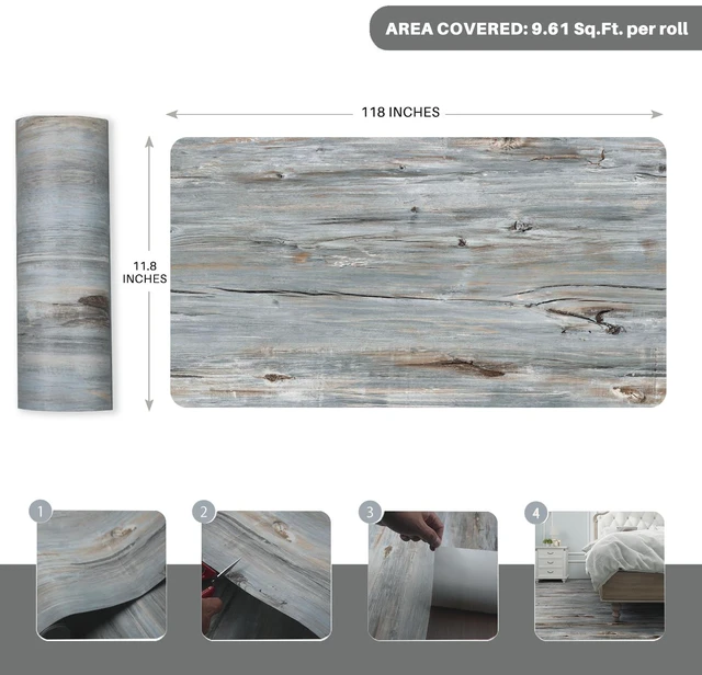 Alt view image 3 of 7 - Wood Grain Peel and Stick Floor Tiles, 11.8" W × 118" L, TideWashed Soft woodlook finish, Easy to cut, Nonslip texture, Good for renters and DIY users, Helps protect floors, Easy to replace