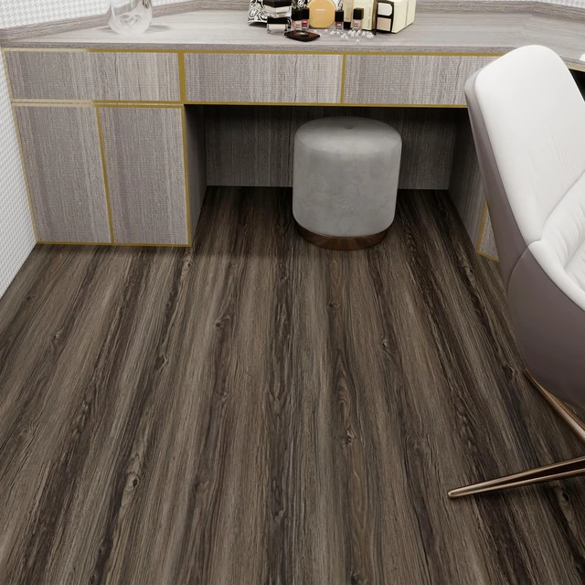 Alt view image 6 of 7 - Wood Grain Peel and Stick Floor Tiles, 11.8" W × 118" L, Dark Color Soft woodlook finish, Works on many surfaces, Easy to cut, Nonslip texture, Good for renters and DIY users, Removable