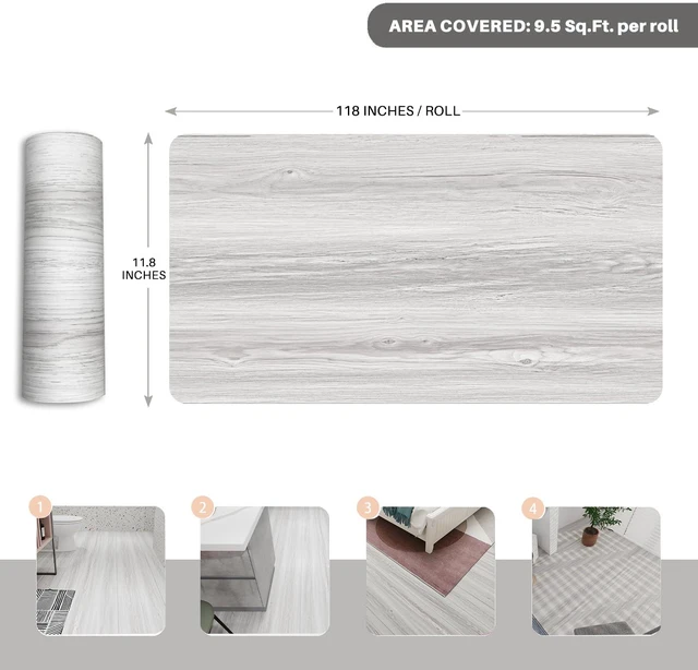 Alt view image 2 of 7 - Wood Grain Peel and Stick Floor Tiles 11.8 Width, Full Roll Length of 118" Versatile Design for Any Space, Light Color Self Adhesive Vinyl Flooring, Waterproof and Non-Slip Features