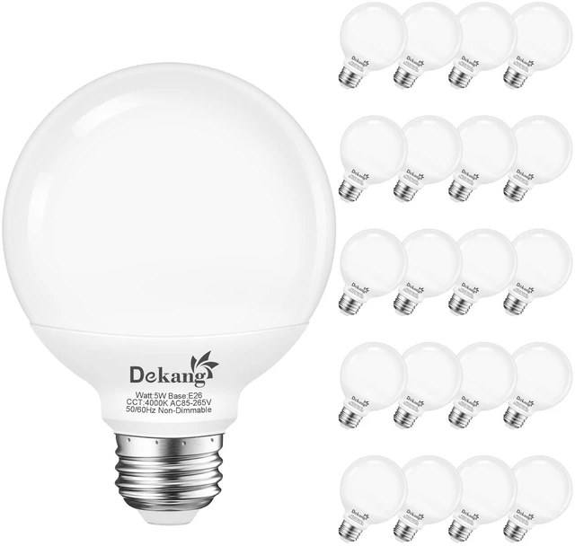 Main image of 20 Pack LED Globe Light Bulbs 4000K Daylight E26 Base 60W Equivalent 500LM, 5W, CRI 85+, Non-dimmable Standard Base LED Globe Light bulbs for Bathroom Vanity Mirror