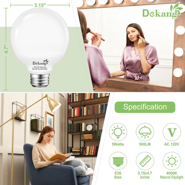 Alt view image 2 of 7 - 20 Pack LED Globe Light Bulbs 4000K Daylight E26 Base 60W Equivalent 500LM, 5W, CRI 85+, Non-dimmable Standard Base LED Globe Light bulbs for Bathroom Vanity Mirror
