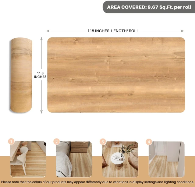 Alt view image 6 of 7 - Wood Grain Peel and Stick Floor Tiles, 11.8" W × 118" L, Natural Oak Soft woodlook finish, Nonslip texture, Helps protect floors, Works on many surfaces, Easy to replace, Waterproof