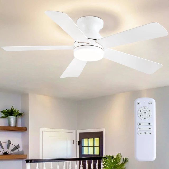 Main image of 46 inch Ceiling Fans with Lights, White Flush Mount Ceiling Fan with Remote, 3CCT, LED Dimmable, Reversible, 6 Fan Speeds, Quite Low Profile Ceiling Fan with Lights Modern Bedroom Kitchen Indoor