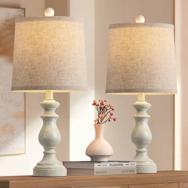 Main image of Traditional Table Lamp Set of 2, Rustic Farmhouse Table Lamps for Living Room Bedroom, 22" Bedside Desk Lamps Vintage Nightstand Lamps with Linen Shades, Antique White