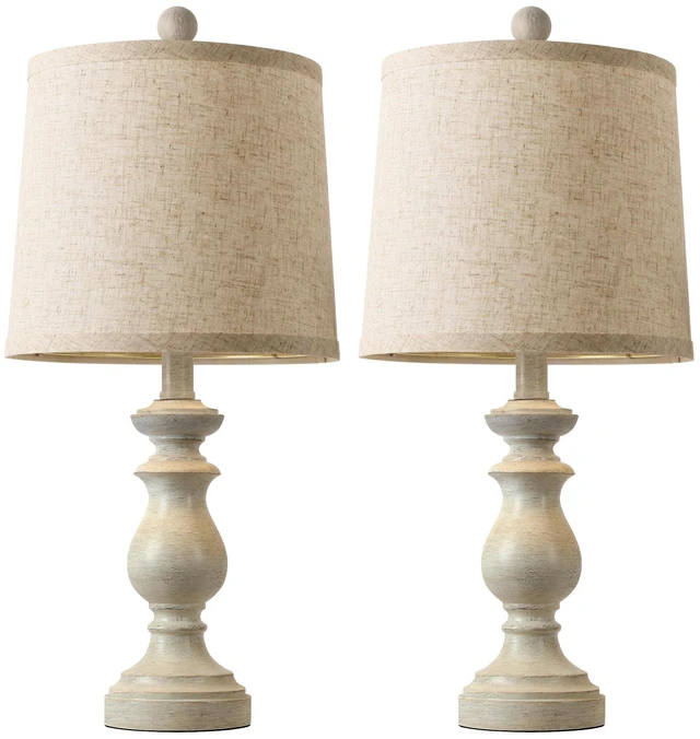 Alt view image 2 of 7 - Traditional Table Lamp Set of 2, Rustic Farmhouse Table Lamps for Living Room Bedroom, 22" Bedside Desk Lamps Vintage Nightstand Lamps with Linen Shades, Antique White