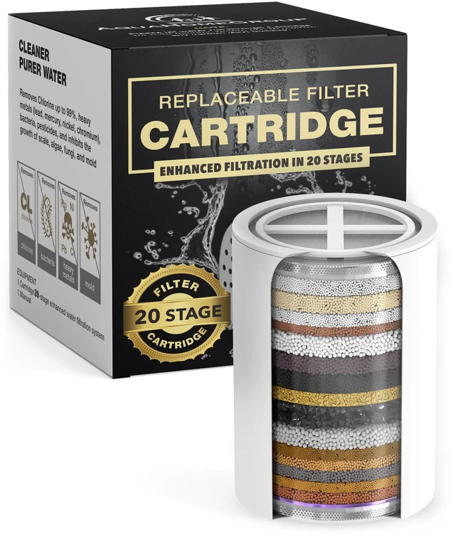Main image of 20-Stage Filter Replacement Cartridge, No Housing, Fits 15/20 shower filter cartridge, reduces chlorine heavy metals sediment, Vitamin C and E, supports skin hair nails, no housing