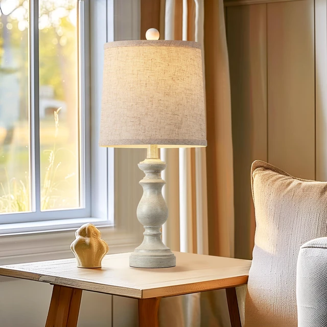 Alt view image 5 of 7 - Traditional Table Lamp Set of 2, Rustic Farmhouse Table Lamps for Living Room Bedroom, 22" Bedside Desk Lamps Vintage Nightstand Lamps with Linen Shades, Antique White
