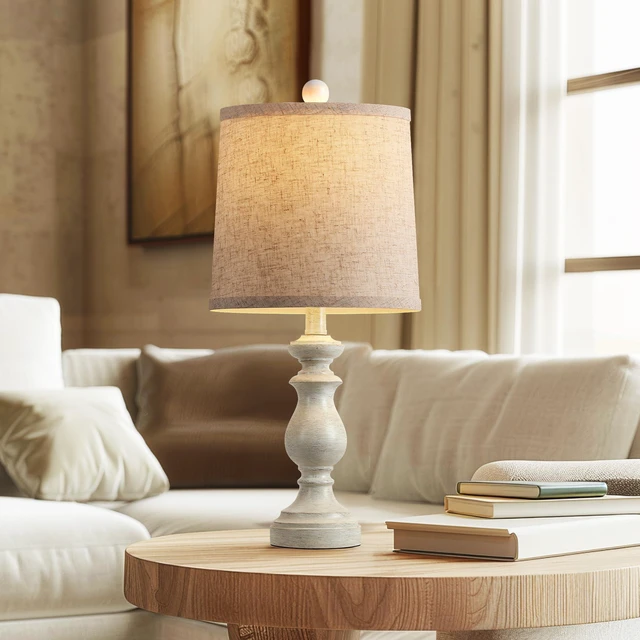 Alt view image 6 of 7 - Traditional Table Lamp Set of 2, Rustic Farmhouse Table Lamps for Living Room Bedroom, 22" Bedside Desk Lamps Vintage Nightstand Lamps with Linen Shades, Antique White