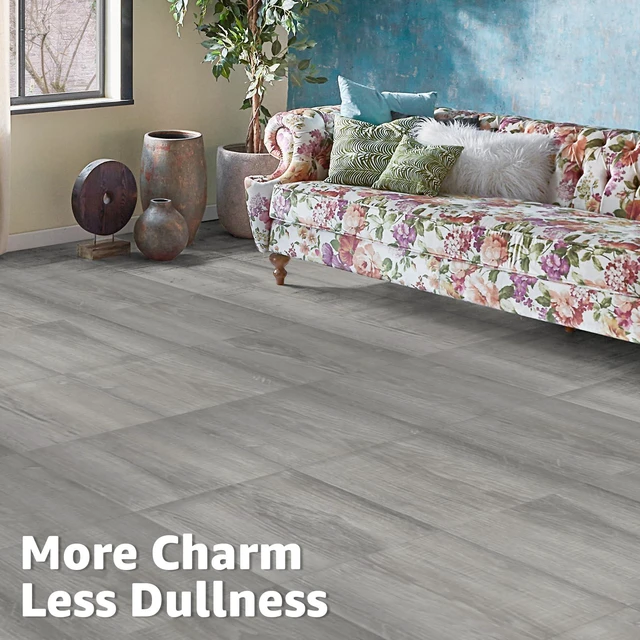 Alt view image 2 of 7 - 30-Pack Peel and Stick Vinyl Floor Planks, 12 x 12 in, Taupe Ash Premium Vinyl, Self-Adhesive, Waterproof, Wood Grain, Fade-Resistant, Scratch-Proof, Ideal for Kitchen, Dining Room, Bedrooms
