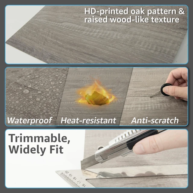 Alt view image 5 of 7 - 30-Pack Peel and Stick Vinyl Floor Planks, 12 x 12 in, Taupe Ash Premium Vinyl, Self-Adhesive, Waterproof, Wood Grain, Fade-Resistant, Scratch-Proof, Ideal for Kitchen, Dining Room, Bedrooms