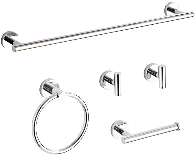 Main image of Chrome Bathroom Hardware Set 5 Piece with Towel Racks for Bathroom, SUS304 Stainless Steel Bath Towel Bar Set, 24 Inch Wall Mounted Accessories Kit