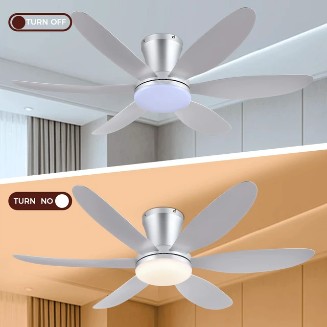 Alt view image 2 of 7 - Ceiling Fans with Lights,42" Low Profile Ceiling Fan (Silver) Ceiling Fan with Light and Remote Control,Flush Mount, Reversible, Dimmable, Noiseless, Silver Ceiling Fan for Bedroom