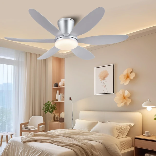 Alt view image 6 of 7 - Ceiling Fans with Lights,42" Low Profile Ceiling Fan (Silver) Ceiling Fan with Light and Remote Control,Flush Mount, Reversible, Dimmable, Noiseless, Silver Ceiling Fan for Bedroom