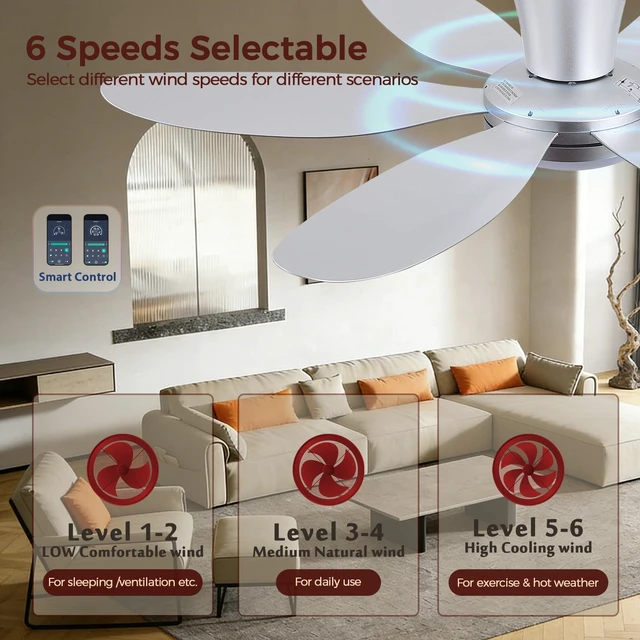 Alt view image 4 of 7 - Ceiling Fans with Lights,42" Low Profile Ceiling Fan (Silver) Ceiling Fan with Light and Remote Control,Flush Mount, Reversible, Dimmable, Noiseless, Silver Ceiling Fan for Bedroom