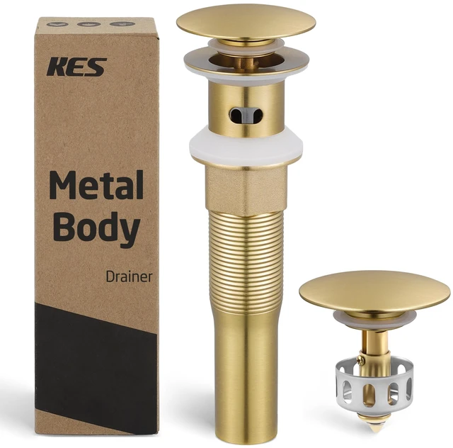 Main image of All Metal Bathroom Sink Drain with Strainer Basket Hair Catcher Anti Clog Pop Up Drain Stopper for Vanity Vessel Sink with Overflow, Rustproof 18/8 Stainless Steel Brushed Gold, S2013A-BZ