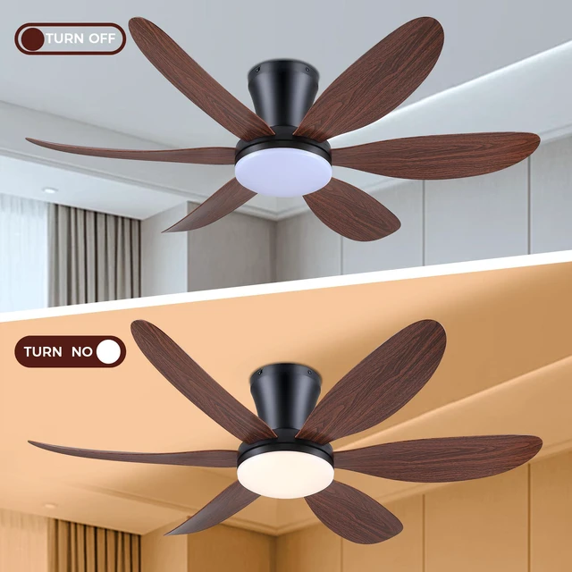 Alt view image 3 of 7 - Ceiling Fans with Lights,42" Flush Mount Ceiling Fan,Low Profile (Brown) Ceiling Fan with Light and Remote Control,Low Profile, Reversible, Dimmable, Noiseless, Brown Ceiling Fan for Bedroom