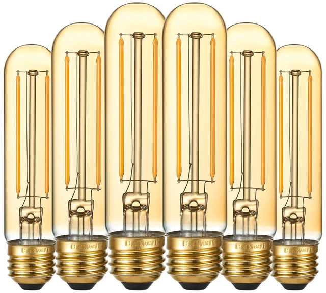 Main image of T10 Tubular E26 Light Bulb,Dimmable,Amber Light Bulbs,4w 2200K 4w=Edison Bulbs 40 watt,250lm,AC120V,360°,ETL,No Flicker,Light Bulbs 40 watt for Rustic Pendant,Chandeliers,Wall Sconce,6Pack
