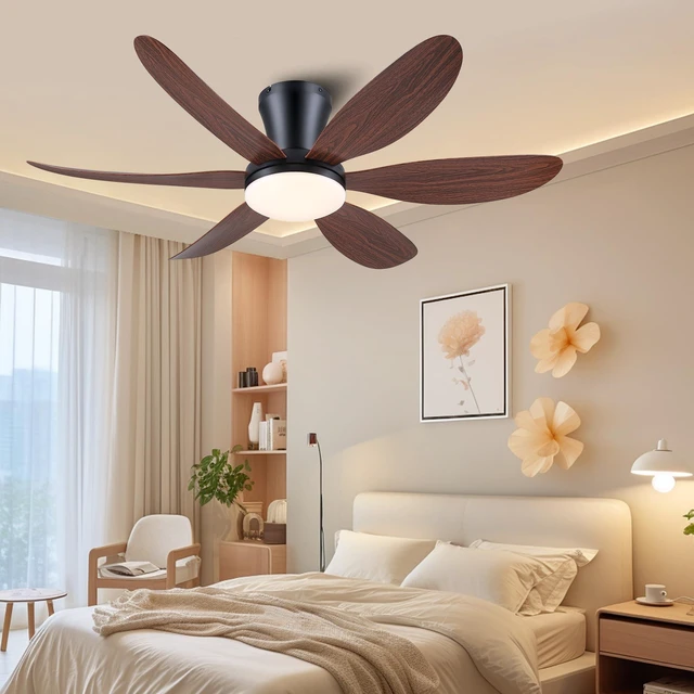 Alt view image 7 of 7 - Ceiling Fans with Lights,42" Flush Mount Ceiling Fan,Low Profile (Brown) Ceiling Fan with Light and Remote Control,Low Profile, Reversible, Dimmable, Noiseless, Brown Ceiling Fan for Bedroom