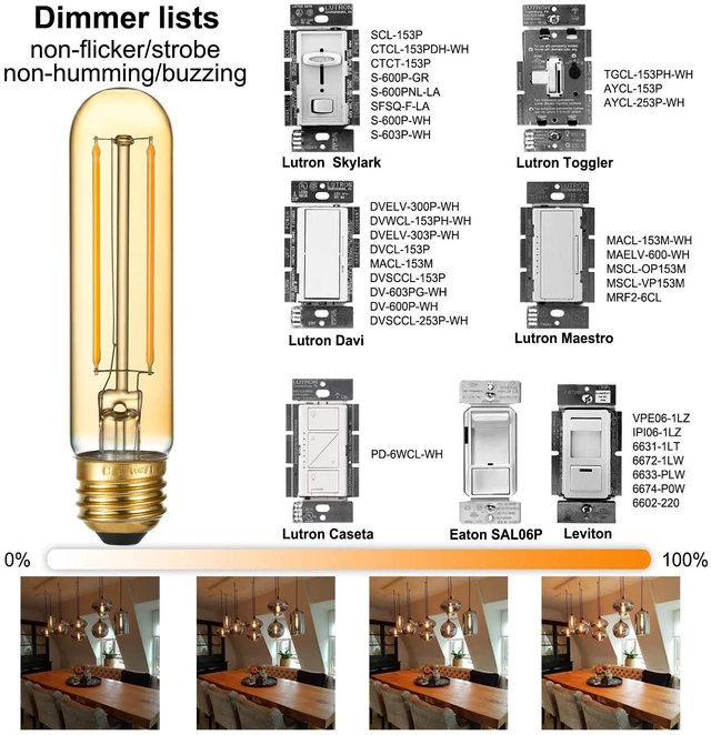 Alt view image 3 of 7 - T10 Tubular E26 Light Bulb,Dimmable,Amber Light Bulbs,4w 2200K 4w=Edison Bulbs 40 watt,250lm,AC120V,360°,ETL,No Flicker,Light Bulbs 40 watt for Rustic Pendant,Chandeliers,Wall Sconce,6Pack