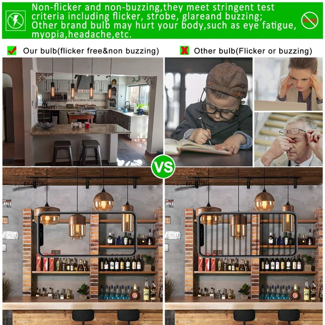 Alt view image 4 of 7 - T10 Tubular E26 Light Bulb,Dimmable,Amber Light Bulbs,4w 2200K 4w=Edison Bulbs 40 watt,250lm,AC120V,360°,ETL,No Flicker,Light Bulbs 40 watt for Rustic Pendant,Chandeliers,Wall Sconce,6Pack