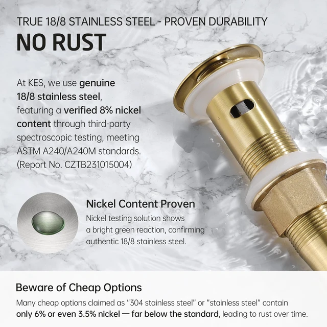 Alt view image 5 of 7 - All Metal Bathroom Sink Drain with Strainer Basket Hair Catcher Anti Clog Pop Up Drain Stopper for Vanity Vessel Sink with Overflow, Rustproof 18/8 Stainless Steel Brushed Gold, S2013A-BZ