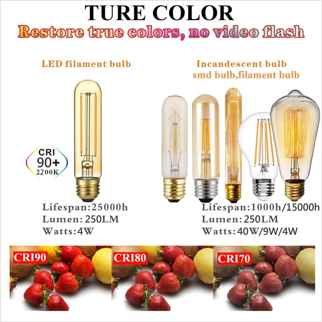 Alt view image 6 of 7 - T10 Tubular E26 Light Bulb,Dimmable,Amber Light Bulbs,4w 2200K 4w=Edison Bulbs 40 watt,250lm,AC120V,360°,ETL,No Flicker,Light Bulbs 40 watt for Rustic Pendant,Chandeliers,Wall Sconce,6Pack