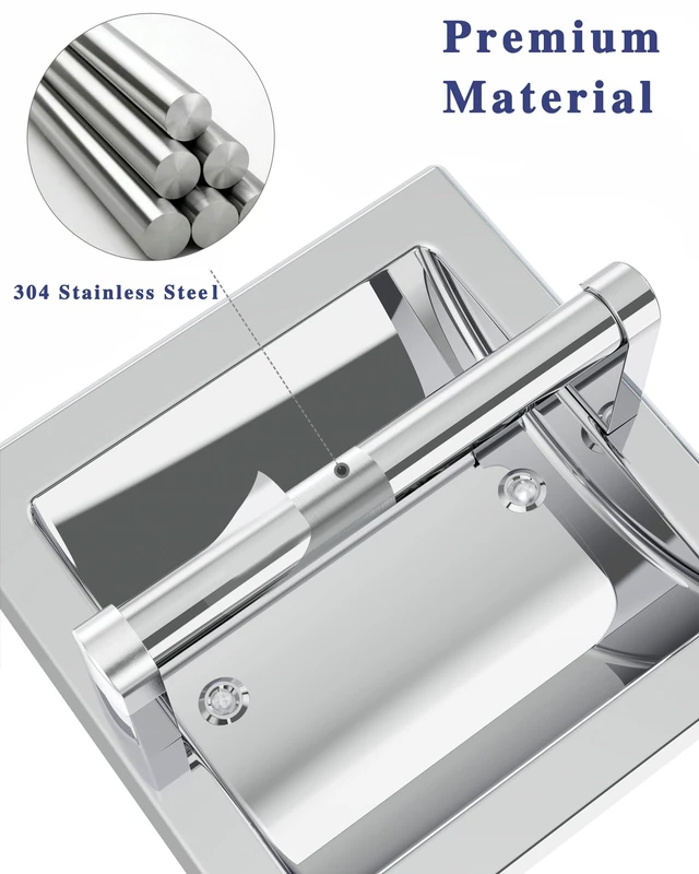 Alt view image 2 of 7 - Chrome Recessed Toilet Paper Holder Wall Mounted 304 Stainless Steel Polished Finish Post Pivoting Design Easy to Change Roll, in Wall Toilet Paper Holder for Mega Roll Waterproof & Rustproof