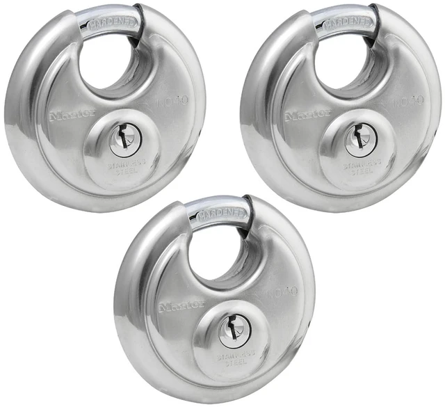 Main image of 40TRI Shrouded Stainless Steel Disk Padlock with 2-3/4" Wide Body (Pack of 3)