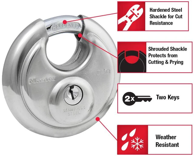 Alt view image 2 of 7 - 40TRI Shrouded Stainless Steel Disk Padlock with 2-3/4" Wide Body (Pack of 3)