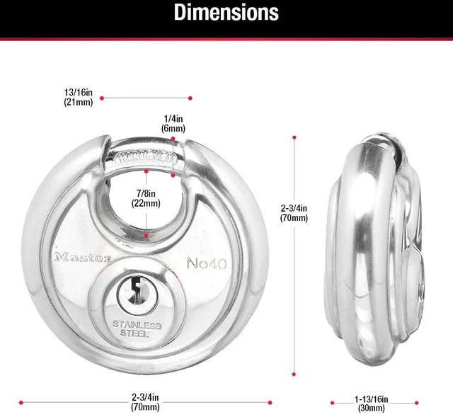 Alt view image 6 of 7 - 40TRI Shrouded Stainless Steel Disk Padlock with 2-3/4" Wide Body (Pack of 3)