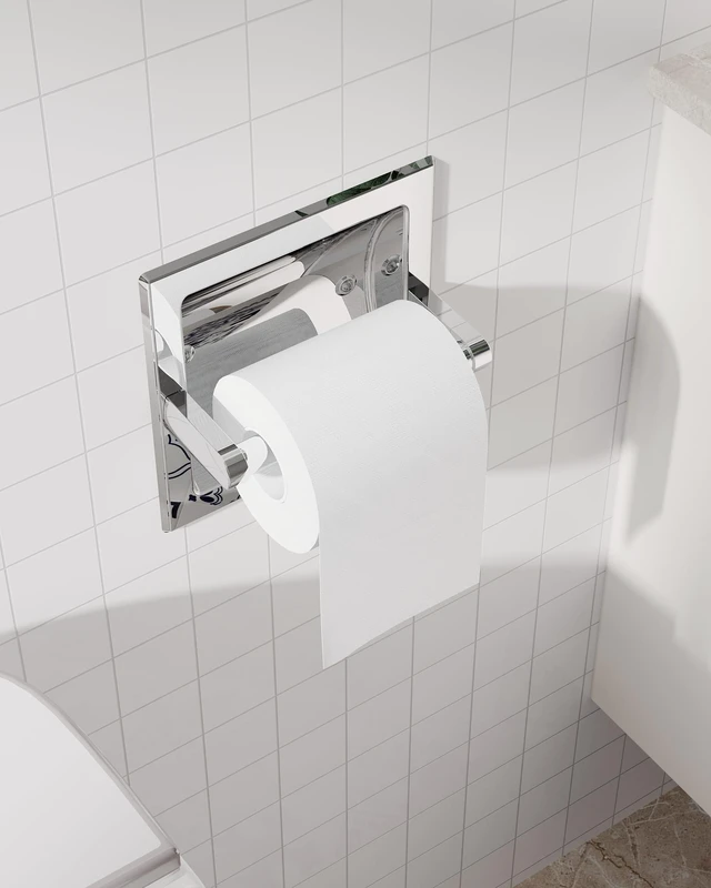Alt view image 4 of 7 - Chrome Recessed Toilet Paper Holder Wall Mounted 304 Stainless Steel Polished Finish Post Pivoting Design Easy to Change Roll, in Wall Toilet Paper Holder for Mega Roll Waterproof & Rustproof