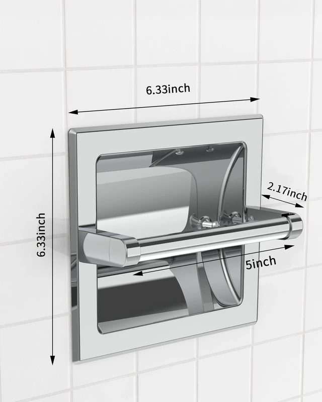 Alt view image 5 of 7 - Chrome Recessed Toilet Paper Holder Wall Mounted 304 Stainless Steel Polished Finish Post Pivoting Design Easy to Change Roll, in Wall Toilet Paper Holder for Mega Roll Waterproof & Rustproof