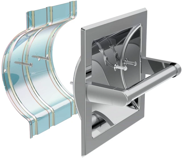 Alt view image 6 of 7 - Chrome Recessed Toilet Paper Holder Wall Mounted 304 Stainless Steel Polished Finish Post Pivoting Design Easy to Change Roll, in Wall Toilet Paper Holder for Mega Roll Waterproof & Rustproof