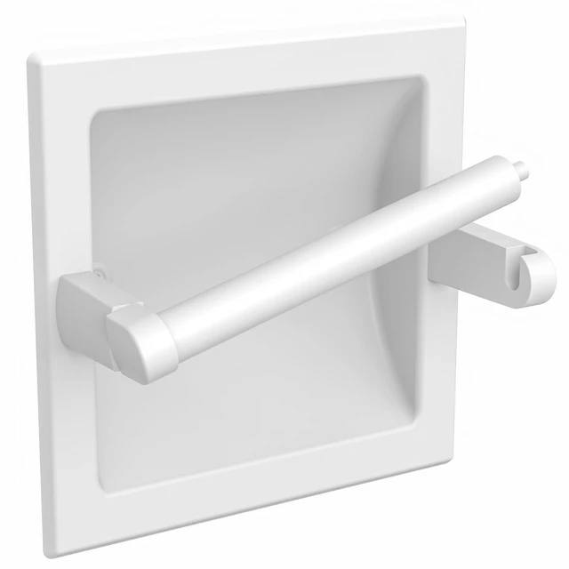 Main image of White Recessed Toilet Paper Holder Wall Mounted Stainless Steel Post Pivoting Design Easy to Change Roll, in Wall Toilet Paper Holder for Mega Roll for Bathroom Waterproof & Rustproof
