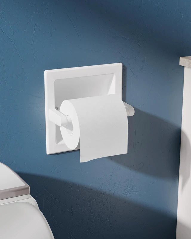 Alt view image 3 of 7 - White Recessed Toilet Paper Holder Wall Mounted Stainless Steel Post Pivoting Design Easy to Change Roll, in Wall Toilet Paper Holder for Mega Roll for Bathroom Waterproof & Rustproof