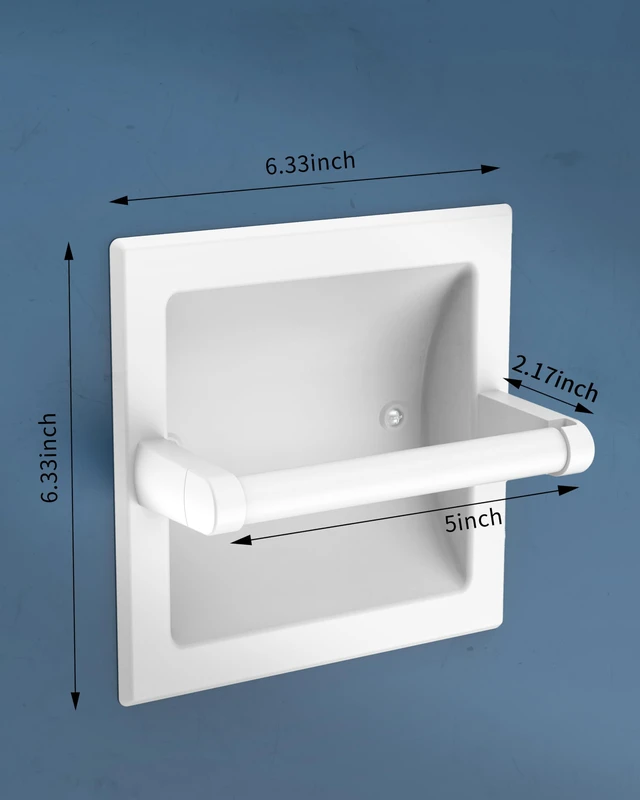 Alt view image 6 of 7 - White Recessed Toilet Paper Holder Wall Mounted Stainless Steel Post Pivoting Design Easy to Change Roll, in Wall Toilet Paper Holder for Mega Roll for Bathroom Waterproof & Rustproof