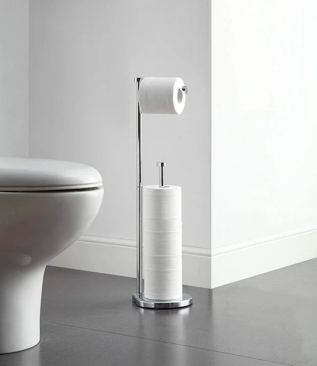 Alt view image 2 of 5 - Free Standing Bathroom Toilet Paper Holder Stand with Reserve, Reserve Area has Enough Space for Jumbo Roll (Chrome)