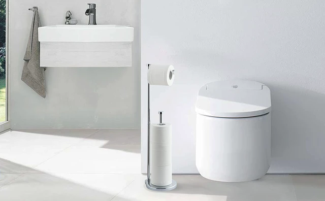 Alt view image 5 of 5 - Free Standing Bathroom Toilet Paper Holder Stand with Reserve, Reserve Area has Enough Space for Jumbo Roll (Chrome)