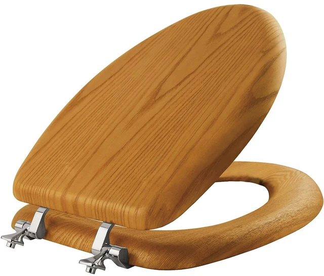 Main image of Mayfair Natural Oak Veneer Toilet Seat with Chrome Hinges, Elongated, Wood