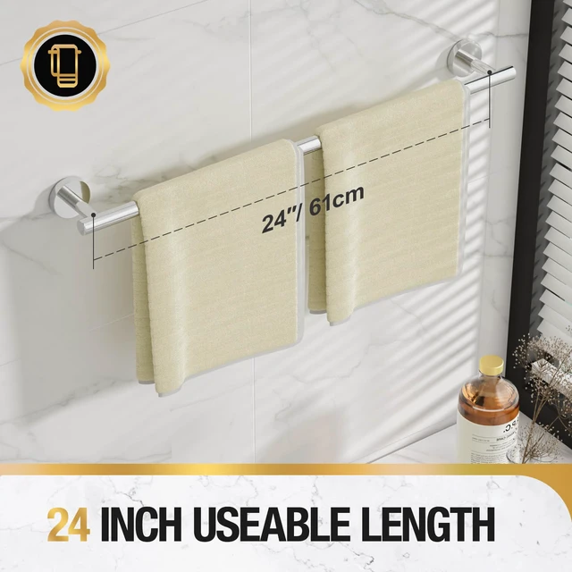 Alt view image 4 of 7 - Chrome 25.7 Inch Towel Bar for Bathroom, SUS304 Stainless Steel Bathroom Towel Rack Wall Mounted, Modern Home Decor Bath Towel Holder with Hardware Accessories