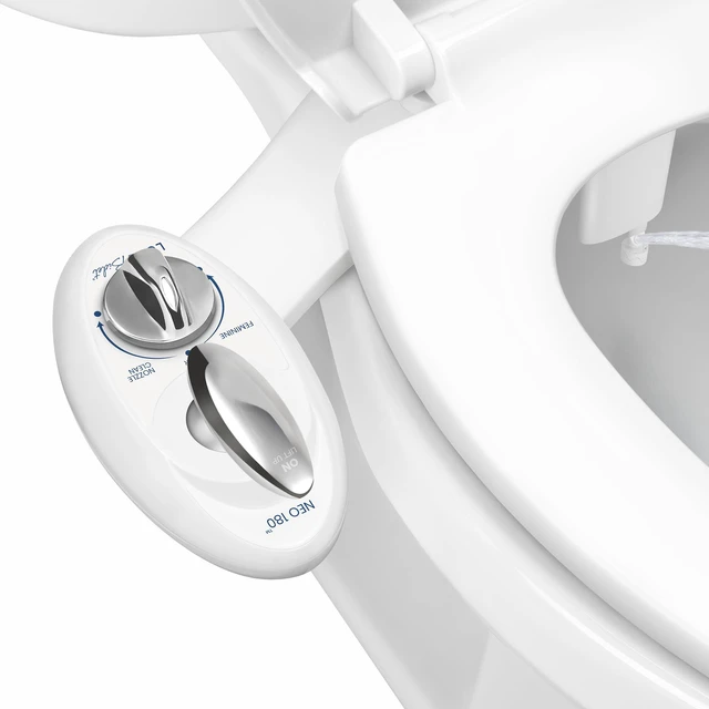 Main image of NEO 180 - Non-Electric Bidet Attachment for Toilet Seat, White Dual Nozzle, Self-Cleaning, Adjustable Water Pressure, Rear & Feminine Wash, with Lever Control
