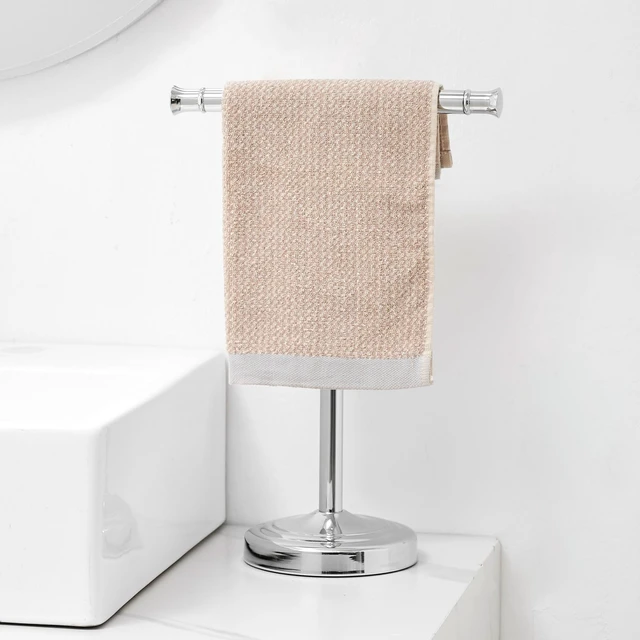 Alt view image 2 of 7 - Polished Chrome Hand Towel Holder Stand Countertop Towel Rack 13 Inch Bathroom Kitchen Vanity T-Shape Towel Stand Free Standing Stainless Steel Towel Bar Towel Ring