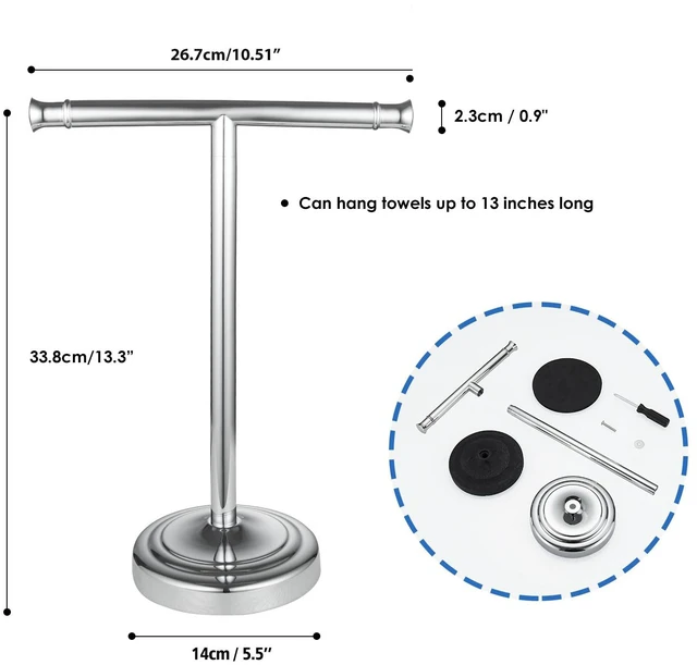 Alt view image 7 of 7 - Polished Chrome Hand Towel Holder Stand Countertop Towel Rack 13 Inch Bathroom Kitchen Vanity T-Shape Towel Stand Free Standing Stainless Steel Towel Bar Towel Ring