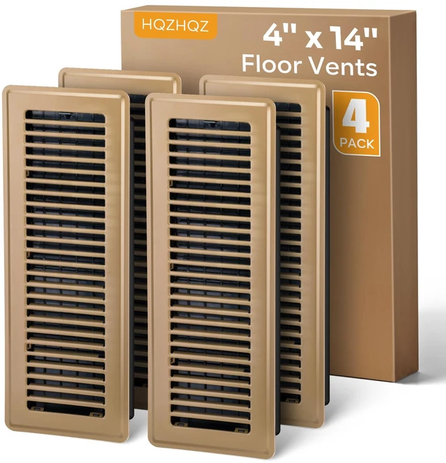 Main image of 4x14 Floor Register, Floor Vent Covers, Heavy Duty Steel Walkable Floor Vent, Easy Adjust Air Supply Lever, Vent Covers for Home Floor, Air Vent Covers 4 Pack Brown