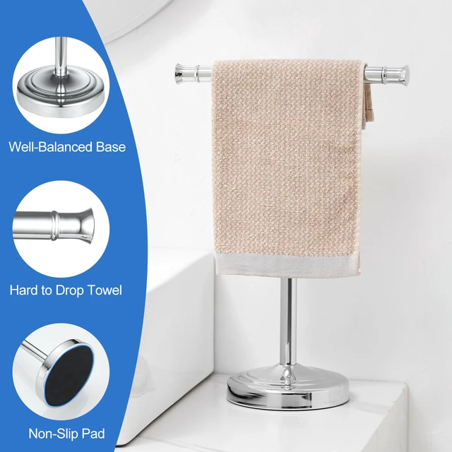 Alt view image 4 of 7 - Polished Chrome Hand Towel Holder Stand Countertop Towel Rack 13 Inch Bathroom Kitchen Vanity T-Shape Towel Stand Free Standing Stainless Steel Towel Bar Towel Ring