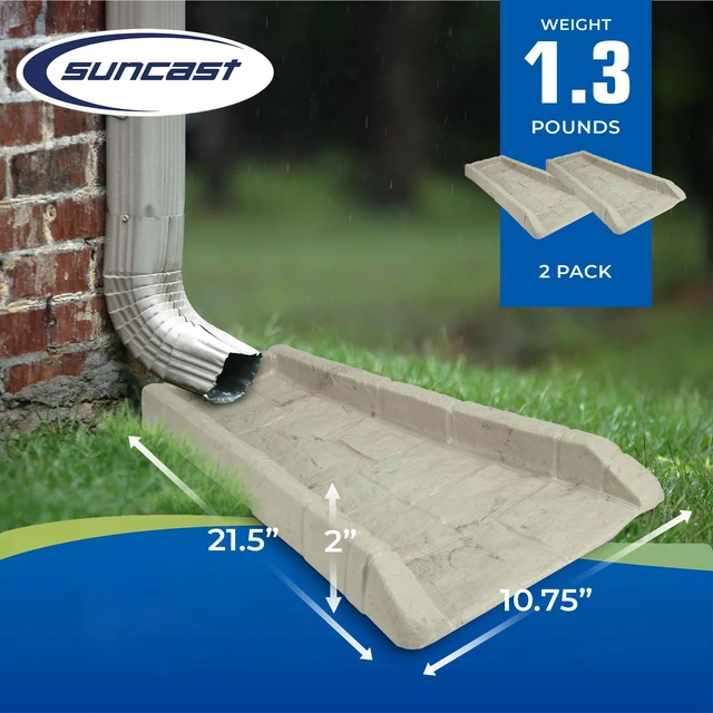 Alt view image 2 of 7 - Poly Composite Easy to Use Decorative Outdoor Rain Gutter Downspout Extension Splash Block for Drains Under Gutters, Tan, 2 Pack