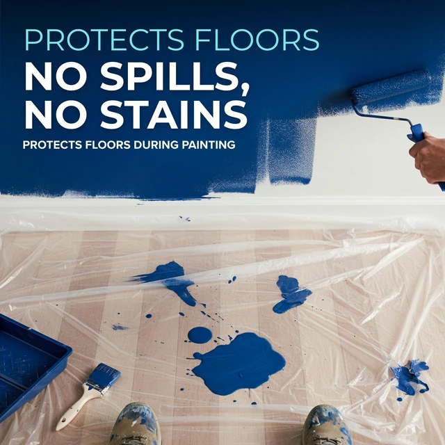 Alt view image 3 of 6 - 12 x 9 Ft Drop Cloths (24-Pack) Plastic Sheeting & Painters Plastic Tarps for Painting, Waterproof Floor & Furniture Protection
