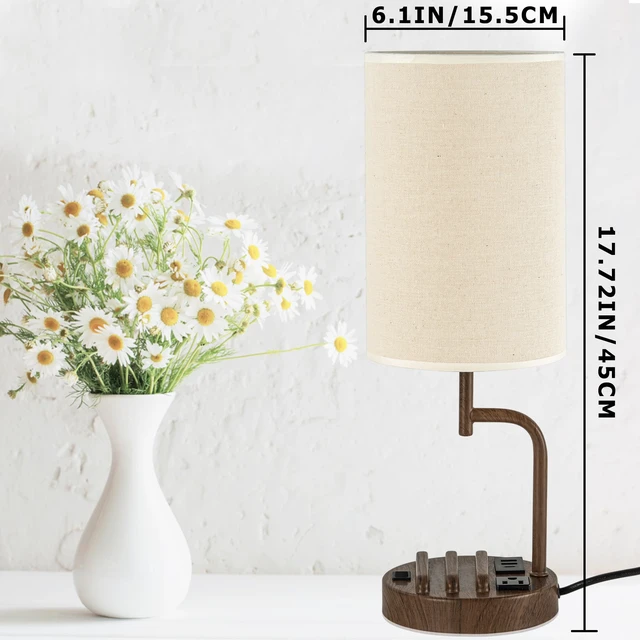 Alt view image 5 of 7 - Table Lamp with 3 USB Charging Ports, Modern Desk Lamp with AC Outlet and Phone Stands, Perfect Bedside Lamp for Bedroom, Living Room, Office (Pack of 2), Walnut