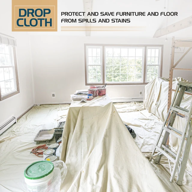 Alt view image 5 of 7 - Canvas Drop Cloth 4x12 Ft, Drop Cloth for Painting, 2 Pack Washable and Reusable, Canvas Fabric, Furniture & Floor Protection, Highly Absorbent, Duck Dropcloth