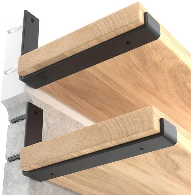 Main image of 10 inch Shelf Brackets 6-Pack, 1/5" Thick Floating Shelf Bracket 9.25" x 6" x 1.5", Heavy Duty Shelf Support for DIY Wall Shelf, Black Industrial Bracket for Kitchen, Garage, Living Room